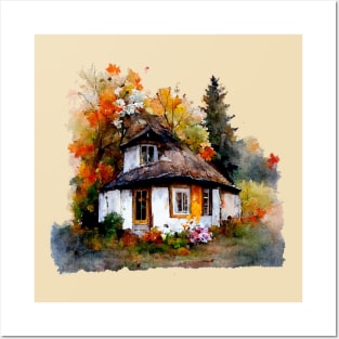 Cute house between autumn trees Posters and Art